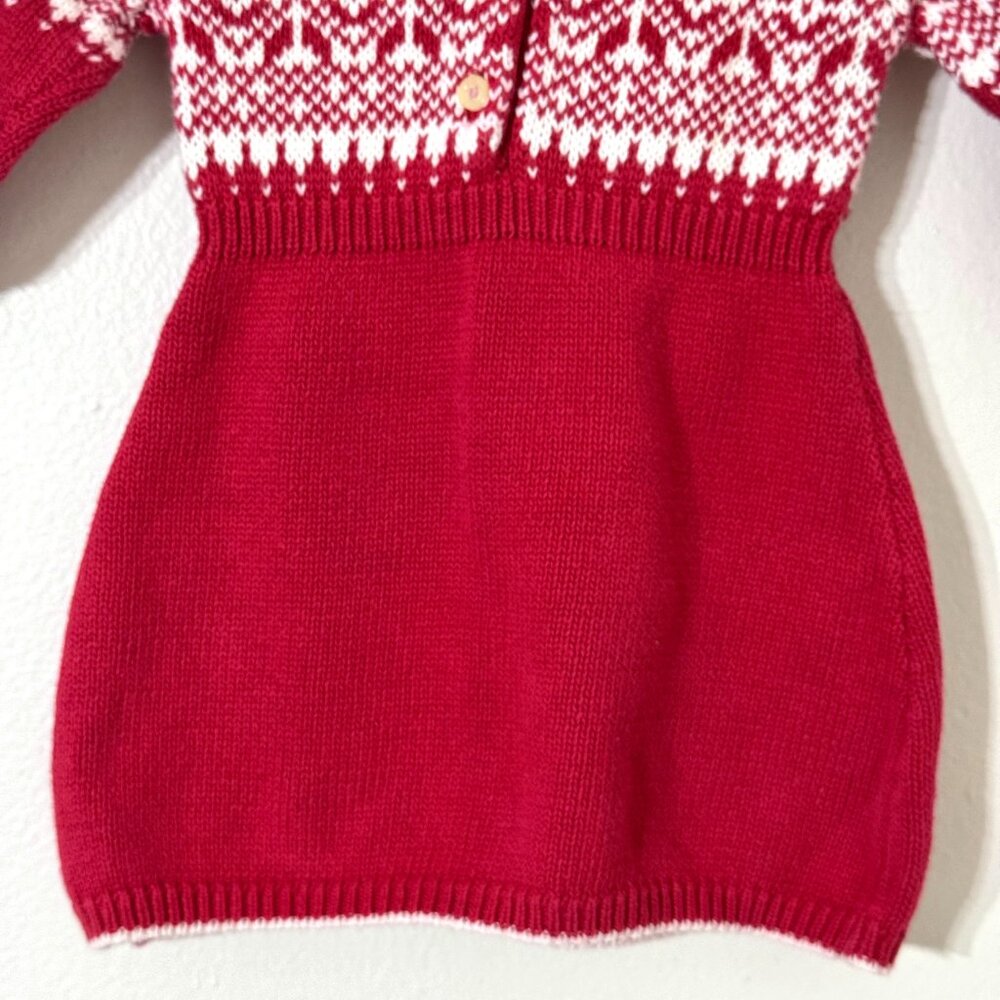Ralph Lauren Baby Red Cotton Fair Isle Sweater Dress Hooded Holiday Christmas - Picture 3 of 12